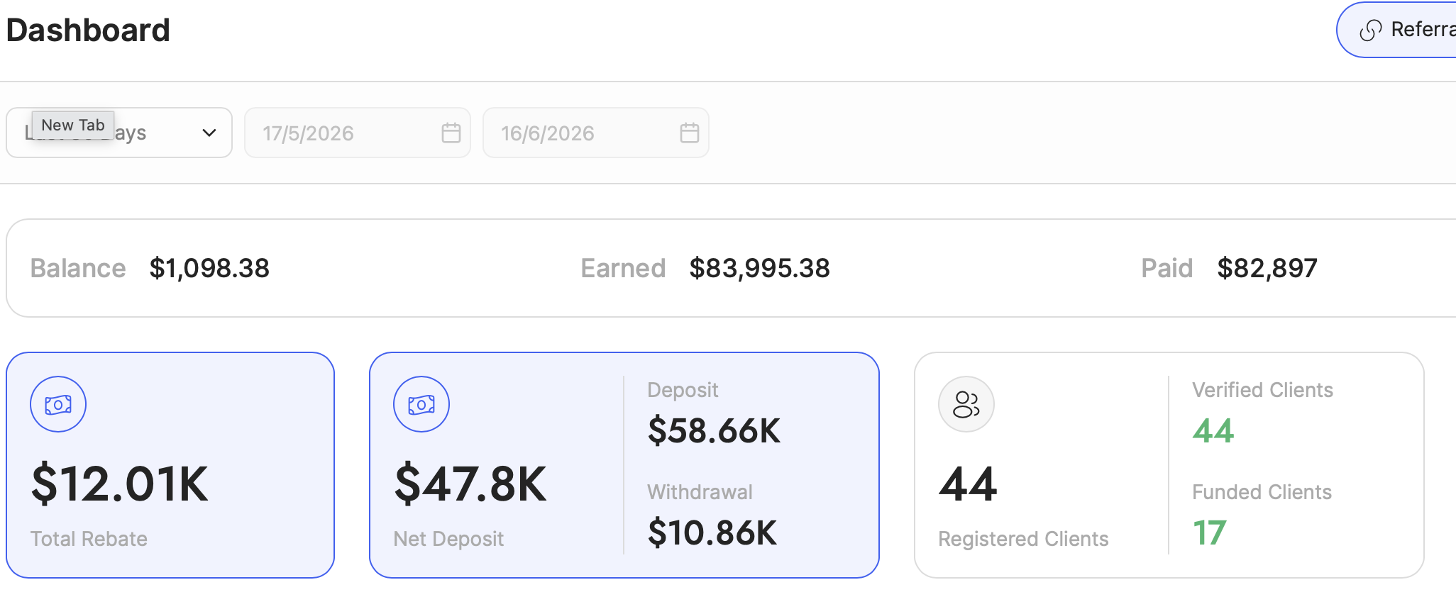1 affiliate &middot; 30 days