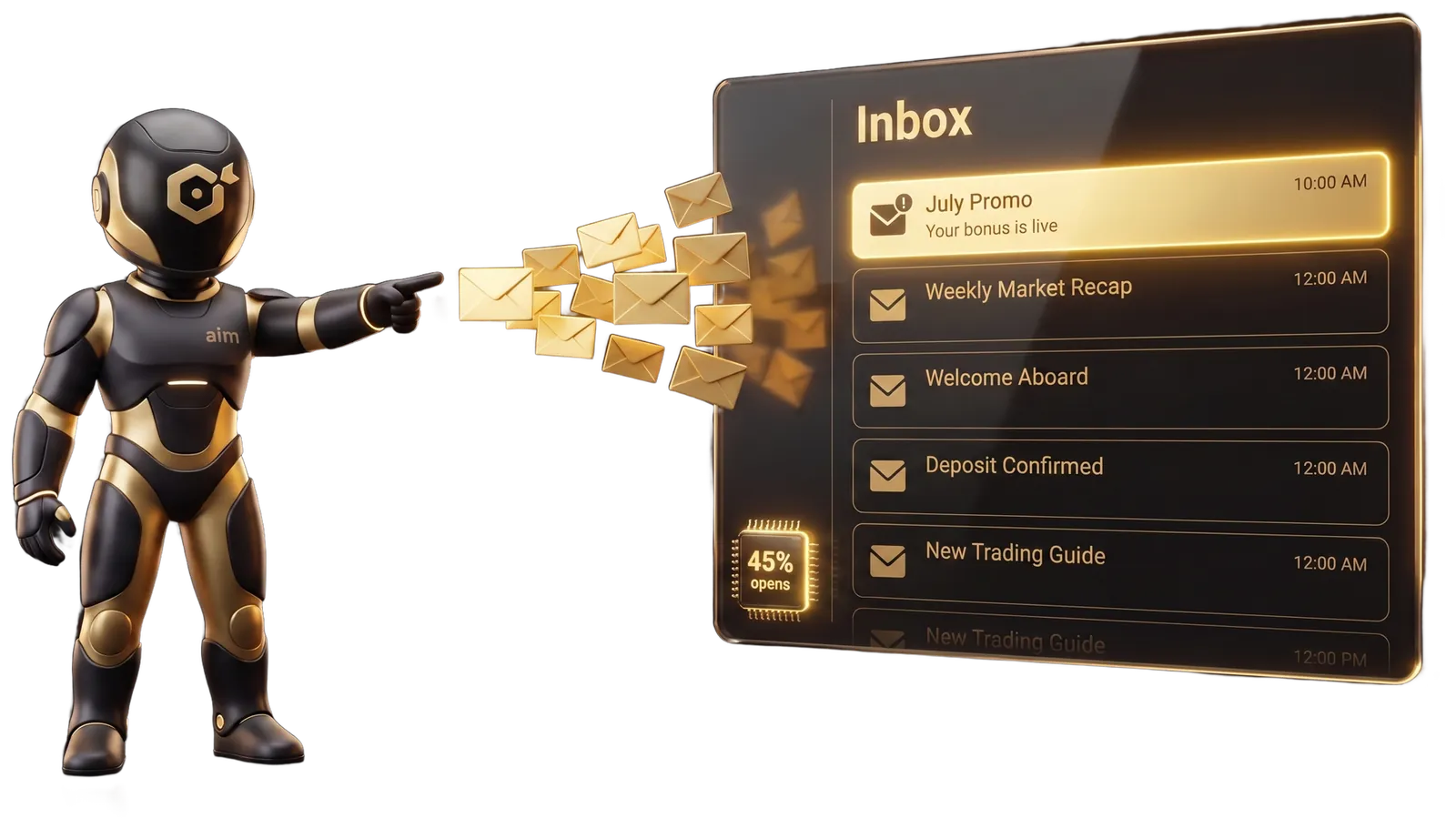 AIM emails landing in the inbox at 45% opens